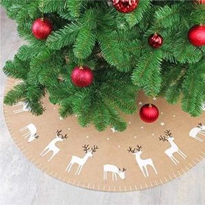 Christmas Tree Skirt Holiday, Tan Burlap, Deer and Star pattern read on…